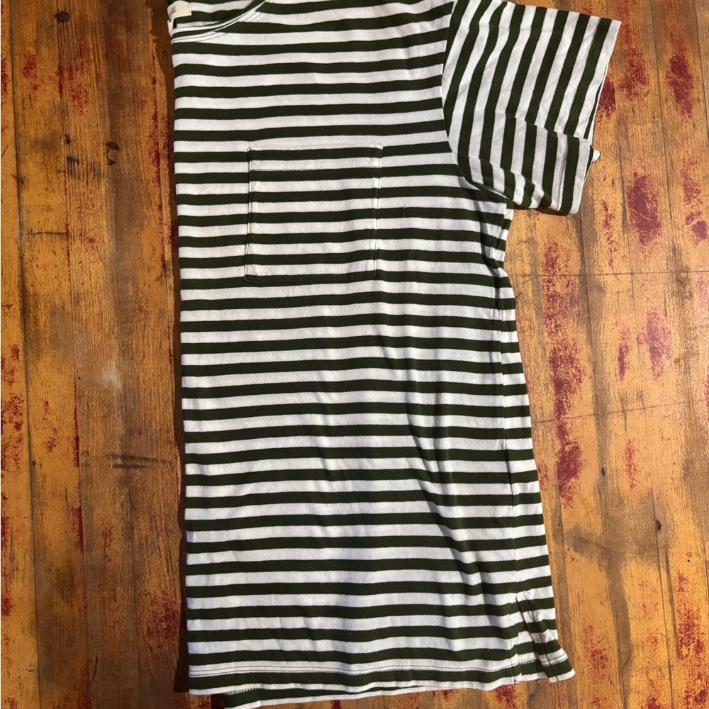 Madewell Green and White Striped Tee